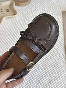 Girls Mary Jane Dress Shoes Bow Strap Thick Sole School Uniform Flats For Daily Wear - màu nâu - Xem 6