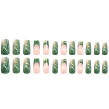 Medium Green Press On Nails French Fake Nails Tips Full Cover Square False Marble Nails For Women And FFgirls 24PCS{Inchcolor_nameinch:InchNails-04inch} - Nails-04 - View 4