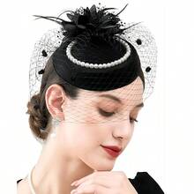 1 件装女士小礼帽，药盒帽，20 年代、30 年代、50 年代复古风格，圆顶礼帽，花朵面纱，适合婚礼、茶会等场合，迷你礼帽，德比帽，迷你小礼帽，迷你高顶礼帽 - 黑色 - 查看 2