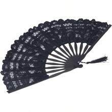 Abanico Plegable de Encaje con Huesos de bambú, Estilo Vintage, Portátil y Liviano, para Decoración de Ropa de Alto Rendimiento - Negro - Ver 9