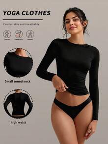 YZMJAFU 女士纯色休闲运动瑜伽上衣，适合跑步、日常锻炼、瑜伽和户外活动，女士基础款运动T恤，情人节服装