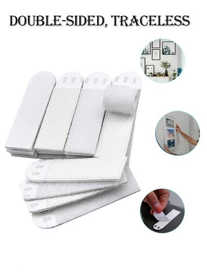 1/2/4/6/8 PCS Strong Adhesive Hook Ring Tape, Non-Destructive Wall Hook, Tool-Free Detachable Installation Tape Adhesive Wall Hook Double-Sided Tape, Self-Adhesive Hook Ring Buckle Strip, White Adhesive Shoulder Strap Buckle Sticker, Photo Frame Hook And Loop, Strong Double-Sided Buckle, Suitable For Photo Frames, Carpets, Hanging Items, Home, Office, Activity Room, Outdoor, Gym, Etc.