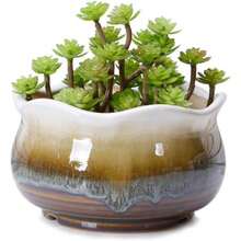 5 Large Ceramic Succulent Pot, Multicolor Colorful Flowing Glazed, Indoor Home Dcor Cactus Flower Bonsai Pot Planter Container, Candle Holder Ring Bowl Blue A - 布朗C - 查看 1