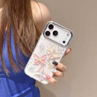 1个梦幻3D蝴蝶闪光透明液态硅胶手机壳，兼容 17/17 Pro/17 Pro Max