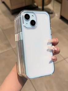 高端质感的智能时尚手机壳，三合一加厚硬质材质，炫彩纯色边框，个性创意粉色、白色、黑色、蓝色、绿色，极简简约防摔全覆盖透明感炫彩手机壳兼容防水防震防摔防刮 - 藍色 - 查看 8