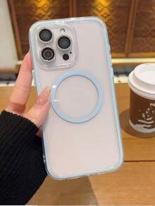 Apple Smart Fashion Phone Case, Compatible With Wireless Charging, High-End Quality, Made Of Tri-Layer Thick Hard Material, Colorful Solid Frame, Personalized Creative Pink, White, Black, Blue, Green Options, Minimalist Style, Anti-Fall Full Coverage, Transparent, Waterproof, Shockproof, Scratch-Resistant. - Baby Blue - View 4