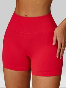 MFVIM Women's Red Slim Fit Athletic Shorts, High Waist Tummy Control Breathable Soft Stretchy Fabric Casual Sports Running Yoga Pants, Suitable For Commuting, Outdoor, Jogging, Cycling, Yoga, Pilates, Gym Workout - Red - View 9