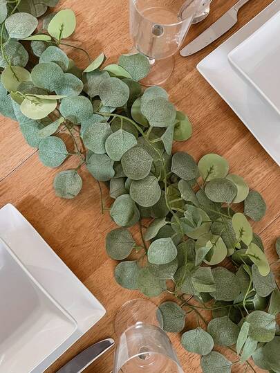 24/1/12pcs 6.89ft Artificial Eucalyptus Garland - Green Leaf Vines. DIY Decor Potential,Real Touch Fiddle Leaves, Artificial Greenery,For Home Garden Office Balcony Decoration, Thanksgiving Decor,Home Decor For Home,Hotel Decoration & Display Window Accents, Artificial Greenery,Valentine's Day, Gift,Indoor And Outdoor Garden Decor,Wedding Decor