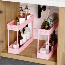 4-Tier Slim Rolling Storage Cart Storage Cart Organizer Rolling Utility Cart, Mobile Shelving Unit Slide Out Storage Shelves For Kitchen Living Room Bathroom Laundry Room & Dressers Outdoor Decor - 粉色 - 查看 6