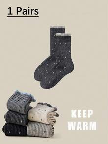 1双/2双/3双/5双装 女士加厚保暖蕾丝波点船袜，秋冬季舒适袜 - 彩色 - 查看 19