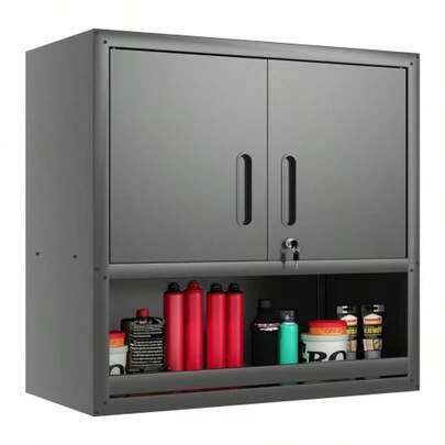 77cm High Wall-Mounted Metal Tool Cabinet With Locking Door, 1 Adjustable Shelf And 1 Open Drawer – Ideal For Garage, Warehouse, Office (Assembly Required)