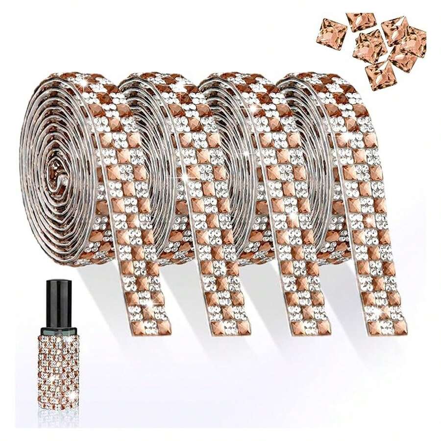 4 Yards Rhinestones Ribbon Self Adhesive Crystal Rhinestone Strip With 4MM Square Gems Bling Rhinestones Tape Roll For DIY Bedazzling Craft, Car, Wedding, Home Decoration - Multiwarna 1027 - View 1