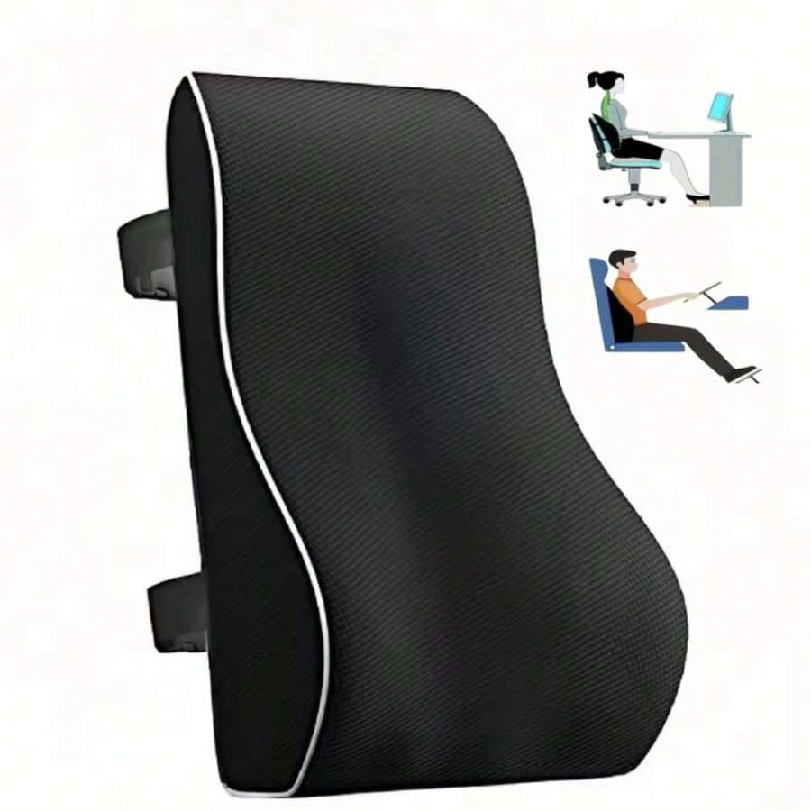 1 chiếc gối tựa lưng cỡ lớn mới, làm từ mút hoạt tính, có độ đàn hồi chậm, giúp giảm áp lực lên lưng dưới, hỗ trợ eo, phù hợp với tựa lưng ghế văn phòng và ghế xe hơi. Có nhiều kiểu dáng, vỏ có thể tháo rời và giặt được, màu đen. - màu đen - Xem 1
