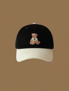 1pc Cute Bear Pattern Baseball Cap, Lightweight & Comfortable, Embroidered Bear Design, Adjustable Size, Unisex, Retro Winter Hat - Multicolor - View 12