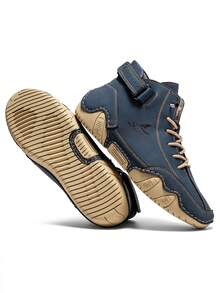 Salkin New Handmade Men's Boots With Elastic Band, Convenient Slip-On Design, Designer Sports Shoes, Men's Outdoor Casual Shoes, Affordable Brand Feel, Daily Commute Versatile Flat Shoes, Non-Slip Durable Leather Shoes, Men's Driving Ankle Boots, Holiday Gift, Soft Comfortable Breathable Spring/Autumn, Plus Size Men's Shoes, Please Order One Size Up - Navy Blue - View 6