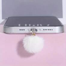 可爱 Pom Pom 手机饰品防尘塞 - 兼容 和 Type-C 端口，蓬松便携配件，防尘功能，创意手机配件 - 彩色 - 查看 7