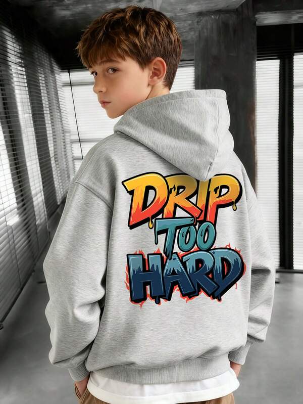 1pc Tween Boy Casual Printed Pullover Hoodie Sweatshirt, Thermal Lined, Long Sleeve, Autumn/Winter