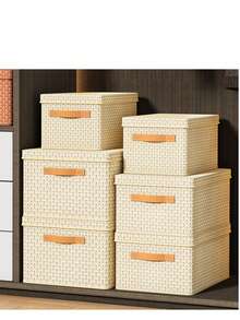 Caja de almacenaje en forma de V con tapa, plegable y de cartón duro reforzado, ideal para ropa y edredones, perfecta para el hogar. Dos colores, dos tamaños. - Burdeos - Ver 3