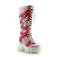 Women Edge Multicolor Rhinestone Knee-High Wedge Platform Sneakers Pink  Punk  Basics    Lace Up    Outdoor    All Season - 粉色 - 查看 7