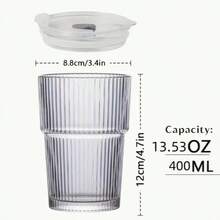 1 Set Of Striped Glass Cup With Straw And Lid, Portable Minimalist Water Cup, Vertical Striped Glass Cup, High-Quality Reusable Glass Coffee And Juice Cup, Multi-Purpose Beverage Container, Suitable For Home, Office, Beach, Various Parties, Applicable For Coffee, Tea, Milk, Iced Americano And Milkshake