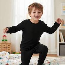 Pijama Térmica niño, niña, pijama Infantil, Playera Y Pantalón Unisex, 2 piezas - Negro - Ver 2