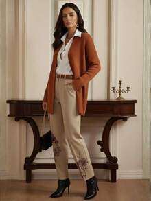 Women's Knitted Cardigan, Elegant Women's Winter Coat, Plain Cardigan - 紅陶 - 查看 5