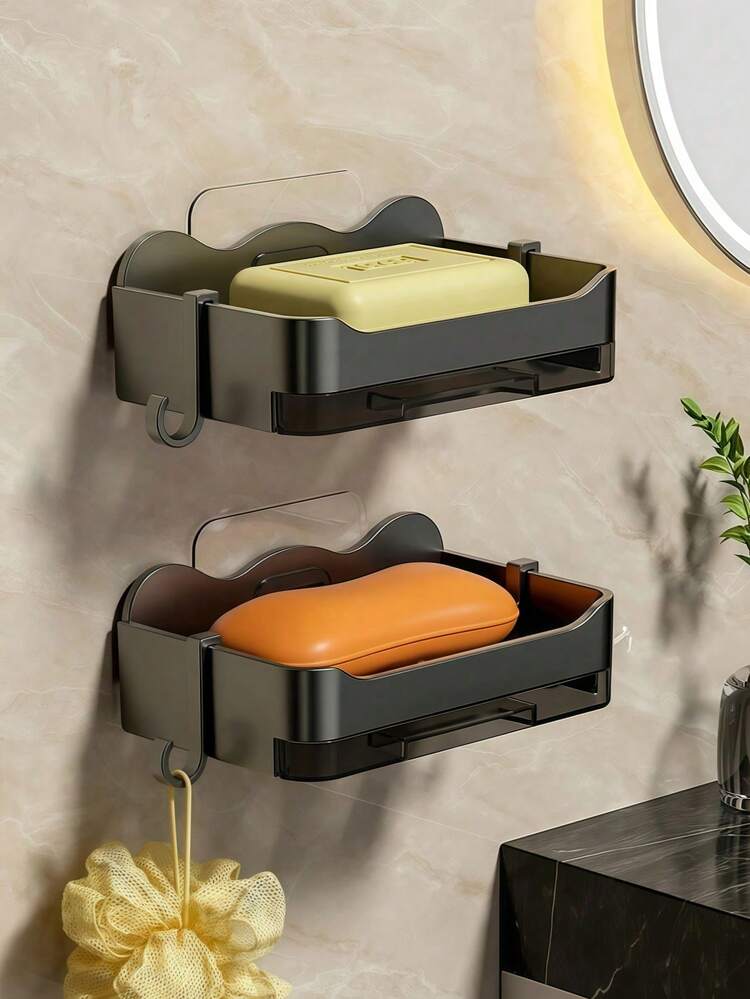 1 Piece Of Gray Soap Dish With Drainer, Self-Adhesive Wall-Mounted Soap Dish Without Drilling, Suitable For Bathrooms, Kitchens, And Dormitories, Saving Space, A Must-Have For Home And Bathroom. - 灰色 - 查看 1