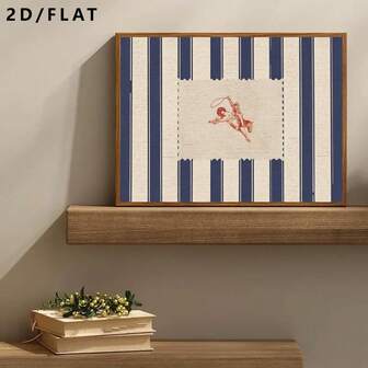 1枚 ヴィンテージ ネイビーブルーとライトブラウンのストライプアートデザインキャンバスポスター、モダンミニマリストの壁の装飾、寝室、リビング、バスルーム、キッチン、廊下、壁アート、ルームデコレーションに最適(額縁なし/額縁付き)