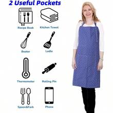CRJHNS Delantales de cocina para mujeres y hombres con 2 bolsillos Delantal para cocina - Azul Floral - Ver 4