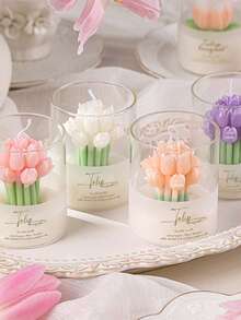 1 Stück Blumen duftende Kerzen Geschenkbox, Tulpenförmige dekorative Kerze für Heimdekoration, romantische Aromatherapie Kerze zum Entspannen & als Geschenk, Sojawachs Kerze mit Blumenduft - perfekt für Valentinstag, Muttertag, Hochzeit, Schlafzimmer, Badezimmer, Spa - ideal für Frauen, Paar, Hausbesitzer