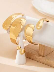 3 piezas de brazalete abierto hueco geométrico y 1 pieza de brazalete abierto hueco geométrico, 1 pieza de anillo, conjunto retro exagerado de brazalete, brazalete y anillo