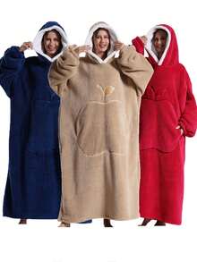 Oversized Hooded Sweatshirt Wearable Blanket, Women's Loose Hooded Blanket,Loose Hooded Blanket, Super Soft Warm And Comfortable Blanket With Front Apple Pocket Design, Suitable For Men And Women, Best Gift With Large Pockets, Comfortable Home Wear,Brown/Navy/Red Cozy Loungewear