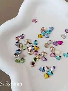 100颗彩色心形水钻，不对称闪亮宝石，美甲装饰，DIY美甲用品 - 彩色 - 查看 5
