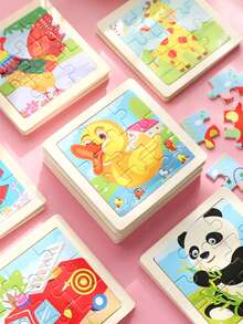 1/4/6/8/12/40片装儿童9片装木制拼图,卡通动物认知拼图套装,儿童益智玩具,恐龙、海洋动物、交通工具、昆虫系列拼图,蒙特梭利玩具,拼图游戏,儿童礼物 - 彩色 - 查看 3