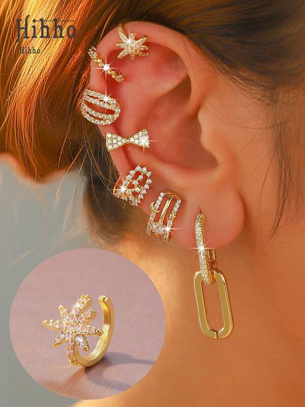 Hihho 1pc Clip-On C-Shaped Earrings - For Women Without Pierced Ears, Pair With Hoop Earrings, Cartilage Earrings, Everyday Wear, Holiday Party Gift, Christmas Jewelry