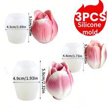 3pcs Tulip 3D Floral Silicone Candle Molds, Handmade Candle, Soap, Resin Clay, Plaster Casting Molds, Bouquet Style Home Decor, Suitable For Birthday, Valentine's Day, Mother's Day, Christmas, Wedding And Other Holidays
