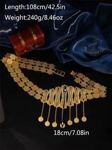1 pieza Cinturón de bata de mujer vintage de lujo, tono dorado de 22K, colgante de moneda turca, hecho a mano, longitud ajustable, cinturón de bata de estilo de Oriente Medio, joyería para boda, fiesta, vacaciones - MYL0035 - Ver 5