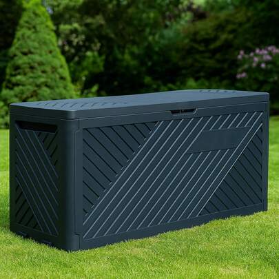 Gr8 Garden Anthracite 280L Plastic Storage Box Garden Outdoor Shed Utility Cushion Chest