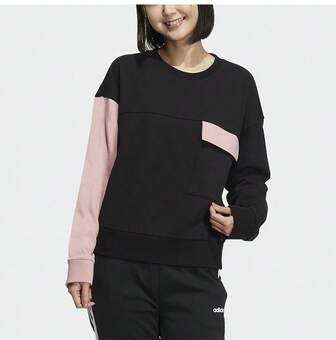 Adidas Women's Contrast Color Blocking Drop Shoulder Loose Casual Pullover Sweatshirt