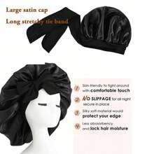 1pc Luxury Satin Silk Sleep Cap With Adjustable Drawstring - Lightweight Hair Care Sleep Bonnet, All-Night Comfort, Perfect For Long Curly Or Braided Hair - Premium Bathroom Accessory, Fashionable & Comfortable, Unisex Hair Care Product For Nighttime - Multicolor - View 6