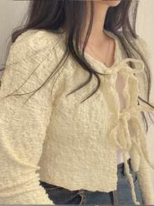 2025 Spring/Autumn Women's Lace-Up Long Sleeve Casual Blouse - Apricot - View 4