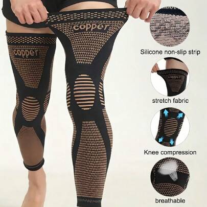 2 Packs Compression Knee Sleeves, Knee Pads, Warm Knee Covers, Full Leg Support, Knit Fabric, Polyester Fiber, Non-Slip Silicone, Breathable, Stretchable For Men & Women - Support For Exercise, Daily Life, Work, Fitness Running, Volleyball