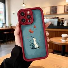 Funda de telefono con borde protector color azul oscuro con estampado de perro blanco y flores rojas para uso diario en cafeterias y espacios urbanos Aplicable a los teléfonos de la serie Apple y Galaxy - Burdeos - Ver 7