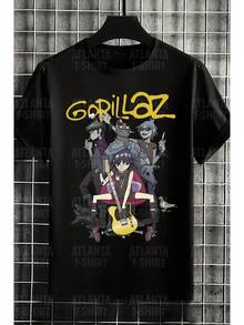 Gorilaz T-Shirt Rock Band International Music Unisex Male Female 100% Cotton Premium Top Streetwear New Release Immediate Shipping Various Colors!! Plus Size - 黑色 - 查看 1