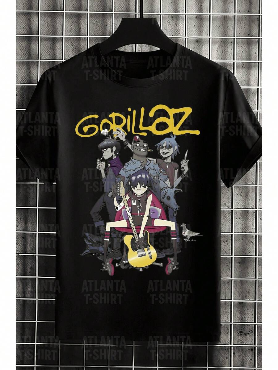 Gorilaz T-Shirt Rock Band International Music Unisex Male Female 100% Cotton Premium Top Streetwear New Release Immediate Shipping Various Colors!! Plus Size - 黑色 - 查看 1
