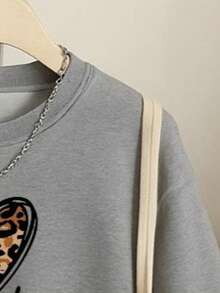 Sudadera Casual de Felpa con Estampado Moderno - Gris - Ver 3