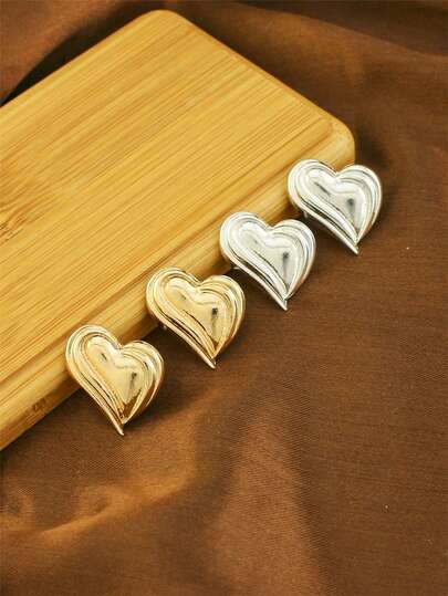 1 Pair Minimalist Hammered Heart Stud Earrings For Women, Everyday Wear