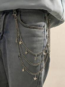 سلسلة متعددة الطبقات للبنطلون على الطراز الشارع الرجالي، قلادة نجمة بتصميم هيب هوب حديث وأنيق - سلسلة بنطلون ذات نجمة خماسية الرؤوس - مشاهدة 10