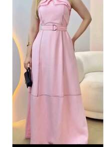 Vestido Longo Feminino com Cinto Look Luxo para Festas Natal e Ano Novo Para Mulheres Vermelho Branco Amarelo