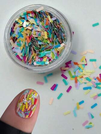 1片彩色迷你方形和长方形美甲亮片，独特设计美甲装饰，美甲沙龙用品，美甲配件，Y2K风格，DIY美甲装饰